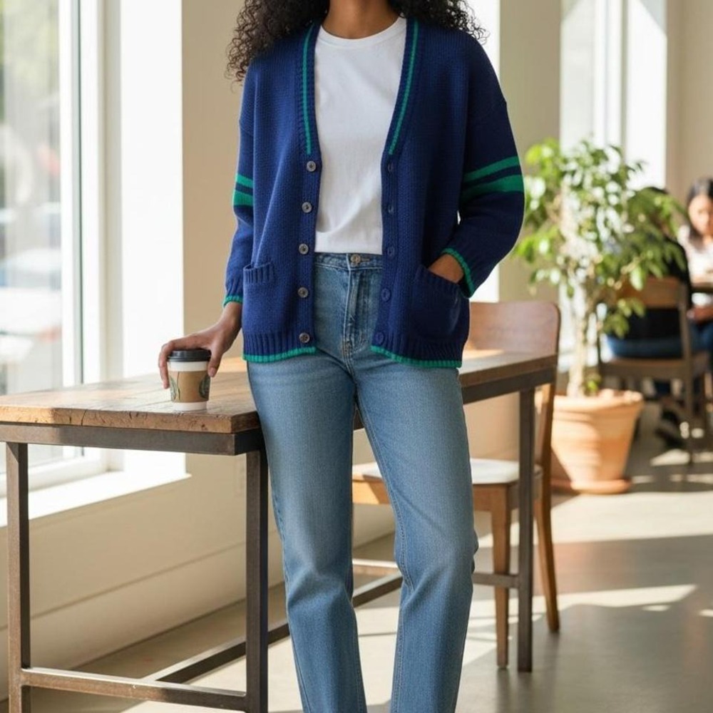 Ricki Vintage blue and green cardigan Collegiate #cardigan